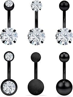 Vsnnsns 14G Belly Button Rings Belly Rings for Women Stainless Steel Belly Button Piercing Jewelry Belly Bars Curved Navel Ring Barbell Body Jewelry Piercing for Women Men 8MM-14MM 6Pcs