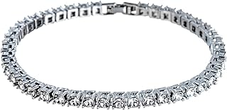 kelistom 14K White Gold Plated 4mm Wide Tennis Anklet for Women, Rhinestone Crystal Inlay Tennis Bracelet Anklet Gold Ankle Bracelets for Women