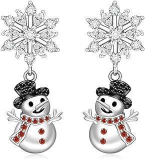 Sterling Silver Lever Back Snowman Stud Earrings with Cubic Zirconia for Women, Hummingbird and Cardinal Teardrop Design