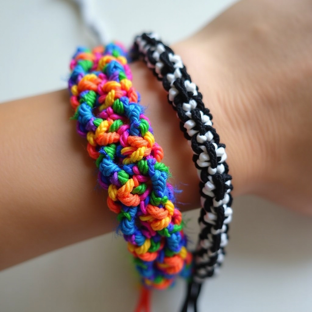 Beautiful Hand Chain Friendship Bracelets: Rainbow, Black, White Patterns