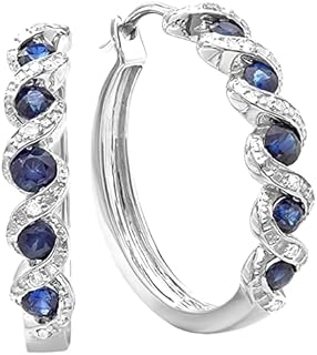 Dazzlingrock Collection Round Gemstone & White Diamond Twisted Waves Hinged Post Hoop Earrings for Her in 925 Sterling Silver