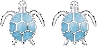 Sea Turtle Stud Earrings for Women: 925 Sterling Silver Turtle Opal Earrings Hypoallergenic Studs Earrings Cute Beach Ocean Jewelry Turtle Gifts for Teen Girls