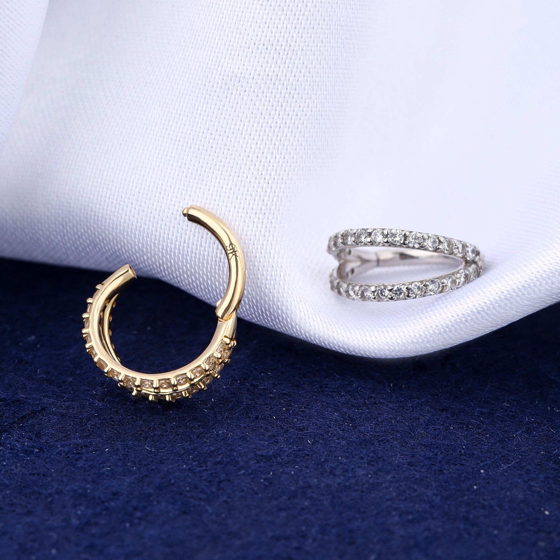 Helix Earrings Double Row Diamonds Septum Piercing Jewelry Hoop Cartilage Earrings Daith Tragus Earrings