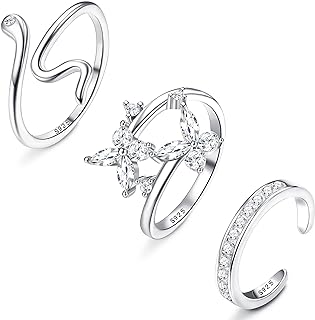 ZELORES 925 Sterling Silver Toe Rings for Women White Gold Plated Cubic Zirconia Turquoise Toe Ring Set Adjustable Open Toe Rings Beach Foot Jewelry