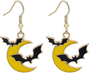 Black Cross Halloween Drop Earrings, No-Gem Metal Studs for Women and Girls with Ghost, Skull, Bat & Cat Designs