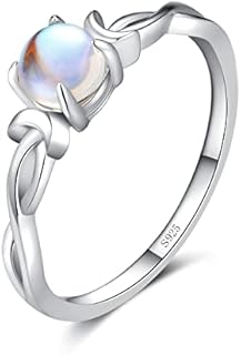 Enchanting 925 Sterling Silver Crescent Moon Engagement Ring with Genuine Round Moonstones & Cubic Zirconia for Women - Size 9 Infinity Design Promise Band