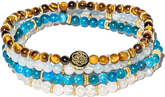 Unisex Conscious Items 4-Pack Aquamarine Bead Bracelet with Amethyst, Sodalite, and Rainbow Moonstone on Bead Chain - No Clasp Design
