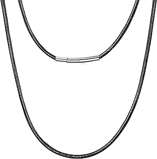 Leather Necklace Cord with Stainless Steel Clasp, Black/Brown Color Waterproof Wax Rope Chain 2mm 3mm Wide Braided Cord String Necklaces for Men Women 16"-30"