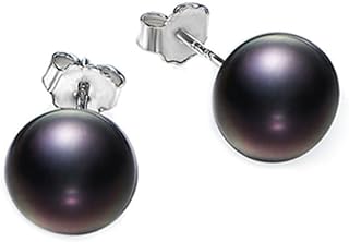 Beaded-Back Clasp Black Pearl Stud Earrings in Sterling Silver for Sophisticated Style Enthusiasts - Rakumi 8mm Black Freshwater Pearl Design