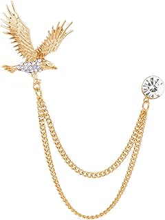Vintage Hawk Chain Brooch Pin,Animal Eagle Bird Long Chain Tassel Suit Lapel Pin Rhinestone Hawk Badge Pin Jewelry for Men Women