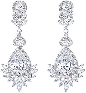 Pierced-Back Cubic Zirconia Wedding Earrings for Women - Marquise Teardrop Design by Ever Faith