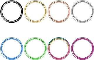 8pcs Titanium Nose Ring Hoops Septum Hinged Nose Rings 20G 18G 16G Diameter 6mm-10mm Black/Silver/Gold/Rose Gold/Pink/Blue/Green/Rainbow Cartilage Conch Helix Rook Hoop Earrings