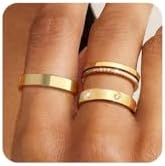Dainty 14K Gold Plated Stackable Rings with Cubic Zirconia for Women & Teen Girls - Size 5-11 Wedding Bands, Love & Engagement Rings