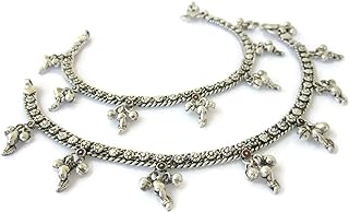 Easy Hook Brass-Plated Silver Payal Anklet - Curb Chain Design for Women - Antique Boho Gypsy Style