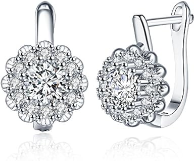 14K White Gold Flower Diamond Small Halo CZ Hoop Earrings For Women Girls Dainty Yellow Gold Plated Cubic Zirconia Crystal Hypoallergenic Studs Post For Sensitive Ears Huggie Hoops Fashion Jewelry Gifts for Bff Birthday Thanksgiving Christmas