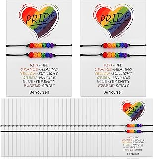 Kigeli 60 Pcs LGBT Rainbow Bracelets Gay Pride Beaded Bracelet with 30 Cards Adjustable Lesbian Bracelet Jewelry Gay Pride