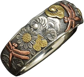 Jude Jewelers Retro Vintage Hammered Dragonfly Lotu Leaf Flower Wedding Anniversary Statement Band Ring