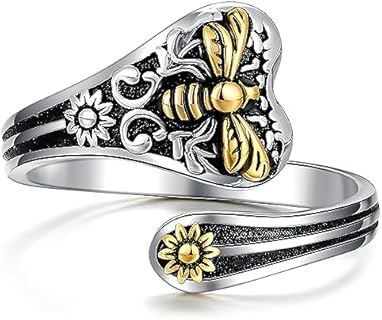 Sterling Silver Bee Spoon Ring with No Gemstone for Women, Victorian Vintage Design, Adjustable Size, Ideal Gift for Loved Ones