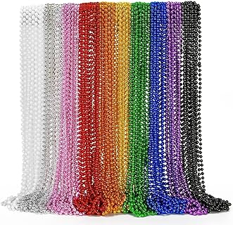 72PCS Mardi Gras Beads, Metallic 10 Kinds Bead Necklace Party Favors, 33" Mardi Gras Necklace Women Men Stuff, Festival Parade Throw Accessories for Wedding Birthday Celebrations Decorations