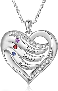 Cubic Zirconia Embellished Personalized Brass Heart Necklace with Box Chain & Lobster Clasp - Customizable with 2-5 Kids Names & Birthstones – Perfect Gift for Mom or Grandma