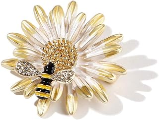 Daisy Flower Honey Bee Brooch Pin Enamel Crystal Jewelry for Women