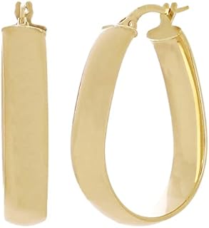 Italian 14k Yellow Gold Oblong Oval U-Shaped Hoop Earrings 1.2" 5.9mm 2.9 grams