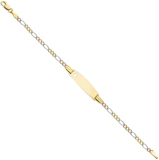 14k Figaro Chain Yellow & Rose Gold Baby ID Bracelet with Love Heart Design for Women