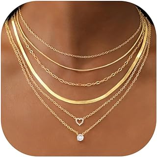 iF YOU 6 Pcs Gold Chokers Necklace Set for Women Girls, 14k Gold Plated CZ Pendant Necklace, Trendy Dainty Snake Chain Layered Necklaces for Jewelry Gifts