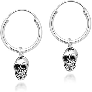 AeraVida Trendy & Edgy Skull .925 Sterling Silver Hoop Earrings | Skull Earrings for Women | Sterling Silver Halloween Jewelry Gifts