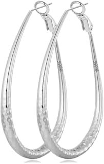Stunning Sterling Silver Oval Hoop Earrings with Push Back for Women, Hypoallergenic Chunky Design, Available in 55/75/85mm