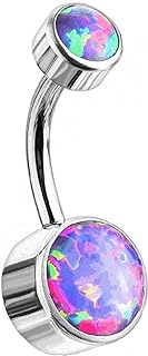 14mm G23 Titanium Belly Button Rings with Synthetic Opal, Unisex, Round Bezel Design