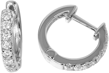 Elegant 14K White Gold Diamond Mini Hoop Earrings with Secure Latch Back