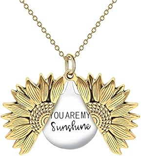SLOONG You Are My Sunshine Engraved Necklace Inspirational Sunflower Locket Necklace Jewelry Mother's Day Gift for Women Girlfriend
