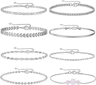 SYNLIN 4/8 PCS 18K Gold Plated Multi-style Adjustable Charm Anklet Bracelets with CZ for Women & Teen Girls Gift