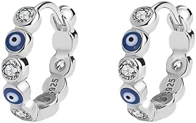 Hinged Hoop 925 Sterling Silver Evil Eye Earrings Embellished with Zircon for Women - Small Hoop Spiritual Jewelry Perfect for Gifting