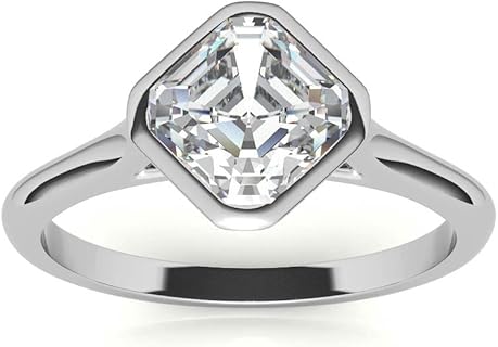 JEWELERYN 2 CT Asscher Colorless Moissanite Engagement Ring for Women/Her, Wedding Bridal Rings Set, Eternity Sterling Silver Solid Gold Diamond Solitaire Bezel Set for Her