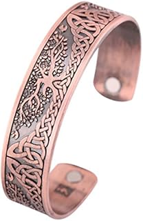 Unisex Stainless Steel Cuff Bracelet with Magnetic Clasp - TEAMER Tree of Life Design with Intricate Celtic Knot Patterns