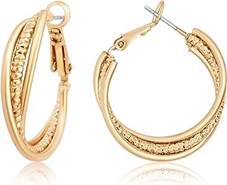 Twisted Design 12K Yellow Gold Plated Hoop Earrings for Women - Hypoallergenic Twist Design Gold Hoops - Lightweight, Durable Trendy Jewelry Gift