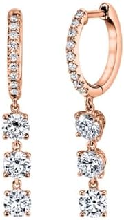 ANGEL SALES 2.00 Ctw Round Cut Diamond Solitaire Drop & Dangle Earrings For Girls & Women's 14K Rose Gold Finish