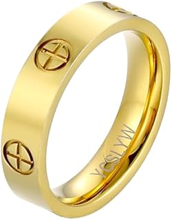 YCSLYW Ladies Stainless Steel Ring Love Friendship Ring Golden High Polish Stainless Steel Ring Wedding Jewelry Birthday Gift, 5-10