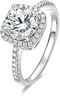 MDFUN Moissanite 2ct Halo Wedding Band S925 Sterling Silver Engagement Ring 8mm Square Diamond Promise Eternity Ring for Women Size 5-10