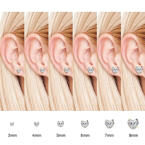6 Pairs Surgical Stainless Steel Screw back Stud Earrings, 18K Gold Plated Heart Star Square Princess Cut Round Cubic Zirconia CZ Stud Earrings Set