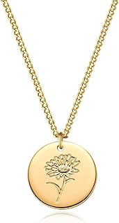 18K Gold Plated Birth Flower Pendant Necklace with Lobster Clasp and Link Chain for Women, Elegant Daisy Design, Birthday Jewelry Gift