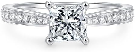 Moissanite Rings 1 Carat Princess Cut Moissanite Ring D Color VVS1 Solitaire Moissanite Engagement Rings for Women
