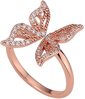 NewZenro Luxury CZ Butterfly Open Ring for Women Teenage Girls Elegant 925 Sterling Silver Cubic Zirconia Engagement Statement Adjustable Knuckles Finger Rings for Her Girlfriend Wedding Birthday