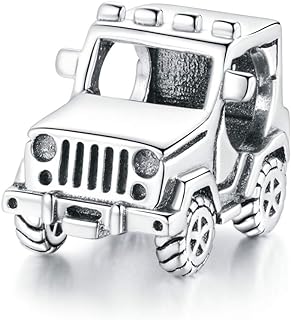 Rowibote SUV Jeep Car Charms 925 Sterling Silver Farm Tractor Cowboy Farmer Motorcycle Bicycle Truck Bus Car Charms Bead Transportation fit DIY European Bracelet Necklace for Women Men Jewelry Gift