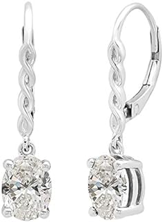 2.10 Carat White Gold Oval Lab Grown Diamond Twisted Drop Earrings with Lever Back for Ladies