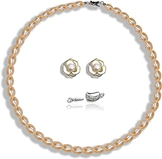 Women's Pearl Necklace- 6MM-7MM Freshwater Oval Pearls- Cultured Pearls Necklace- Smooth and Delicate Jewelry Accessory- 925 Sterling Silver Clasp