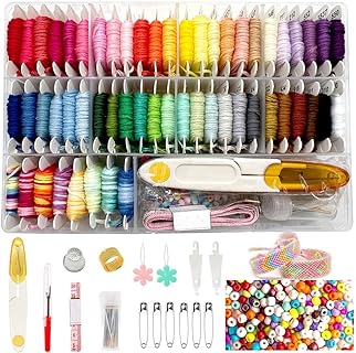 606Pcs Friendship Bracelet String Kit with Storage Box, 56 Colors Embroidery Floss Thread, 500 Beads, 50 Cross Stitch Tools for Hand Embroidery Knitting Sewing Floss Bobbins