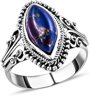 Statement Purple Turquoise Ring in Sterling Silver, Ideal for Women, Marquise Shape with Intricate BALI LEGACY Design, Size 5
